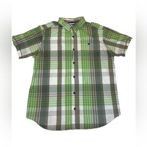 Columbia Men's Short Sleeve Green Plaid Button Down Shirt Collard Size Large